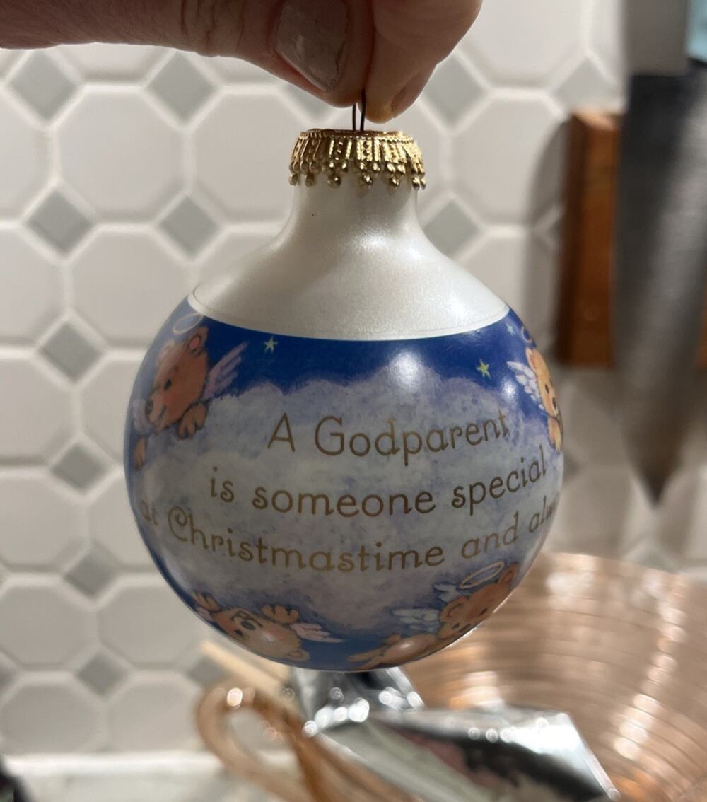 Vintage HALLMARK Glass Christmas Ornament Godparent 1995 Holiday NO BOX